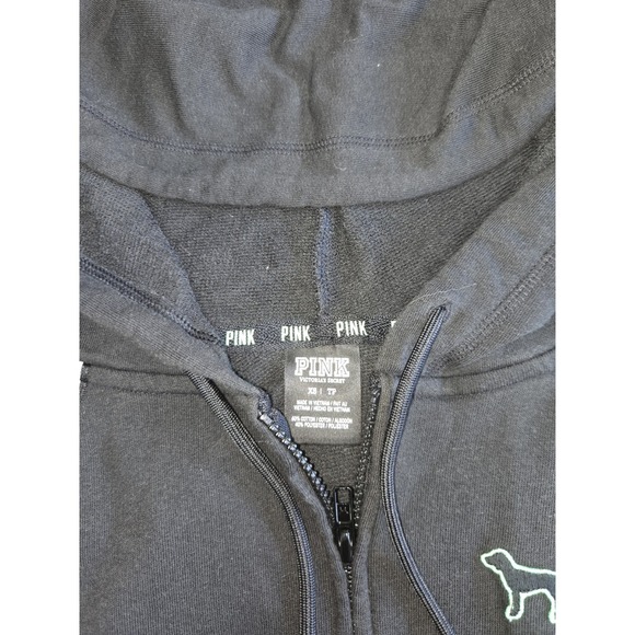 Pink Victorias Secret Full Zip Hoodie Jacket Black w/ White Green Strip Size XS - Picture 5 of 16